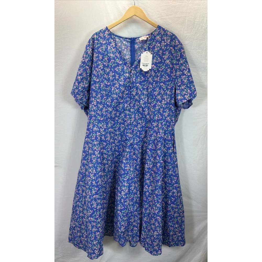 New Ivy City Co Pink & Blue Allie Floral Cottagecore Midi Dress Size 26W Button